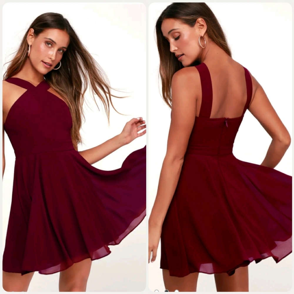 Lulu's Forevermore Burgundy Skater Dress